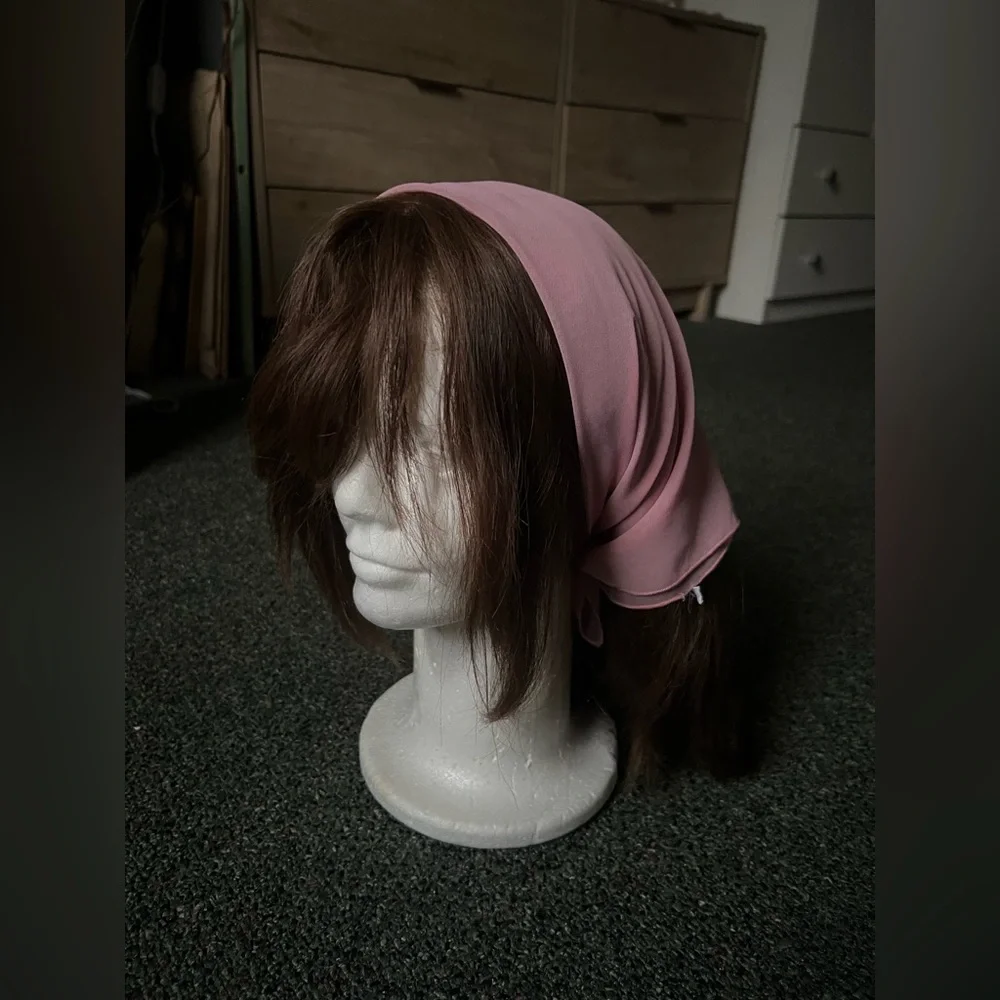 Vintage Chiffon Pastel Pink Handkerchief Headband Modest Head Covering Accessory